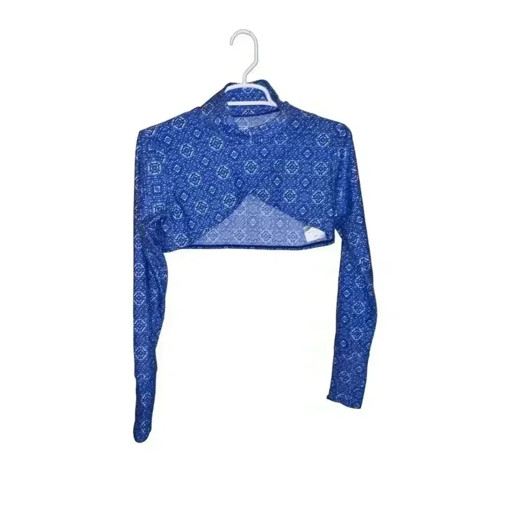 Coolibar Blue Long Sleeve Cropped Rash Guard One-Piece Swim Top